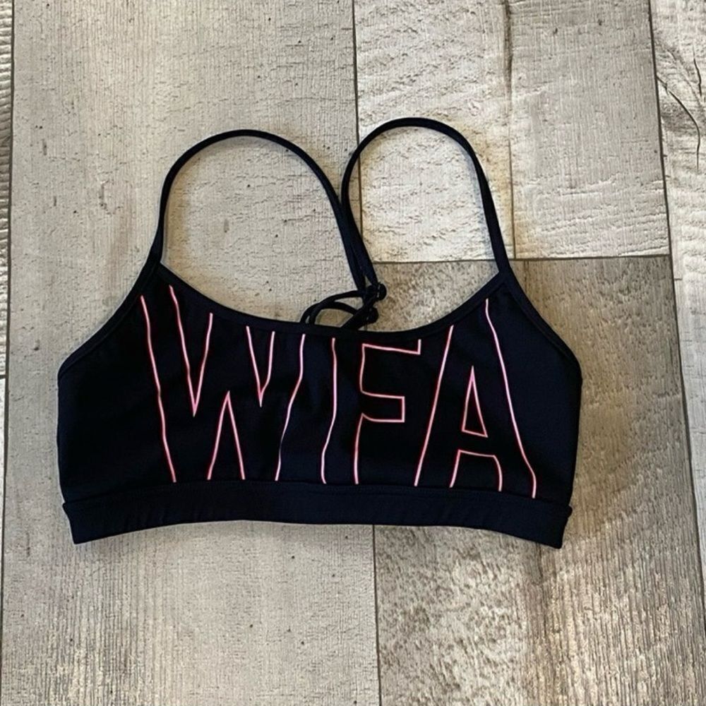 White Fox Active Womens Small Black Pink WFA Graphic Strappy Sports Bra